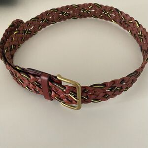 Women's Belt Size L‎ 43x1.5"Boho Style Brown Braided Gold Buckle